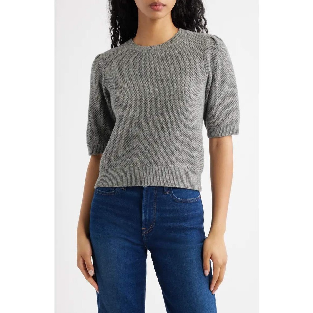 Madewell Sweater Women Large Gray Short Puff Sleeve Merino Wool Blend P3499